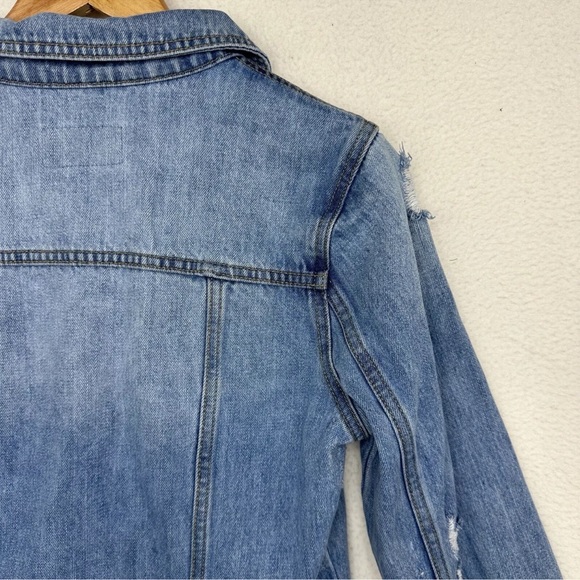 KanCan Los Angeles Size Small Distressed Denim Blue Jean Jacket Raw Hem Buttons - Picture 7 of 16